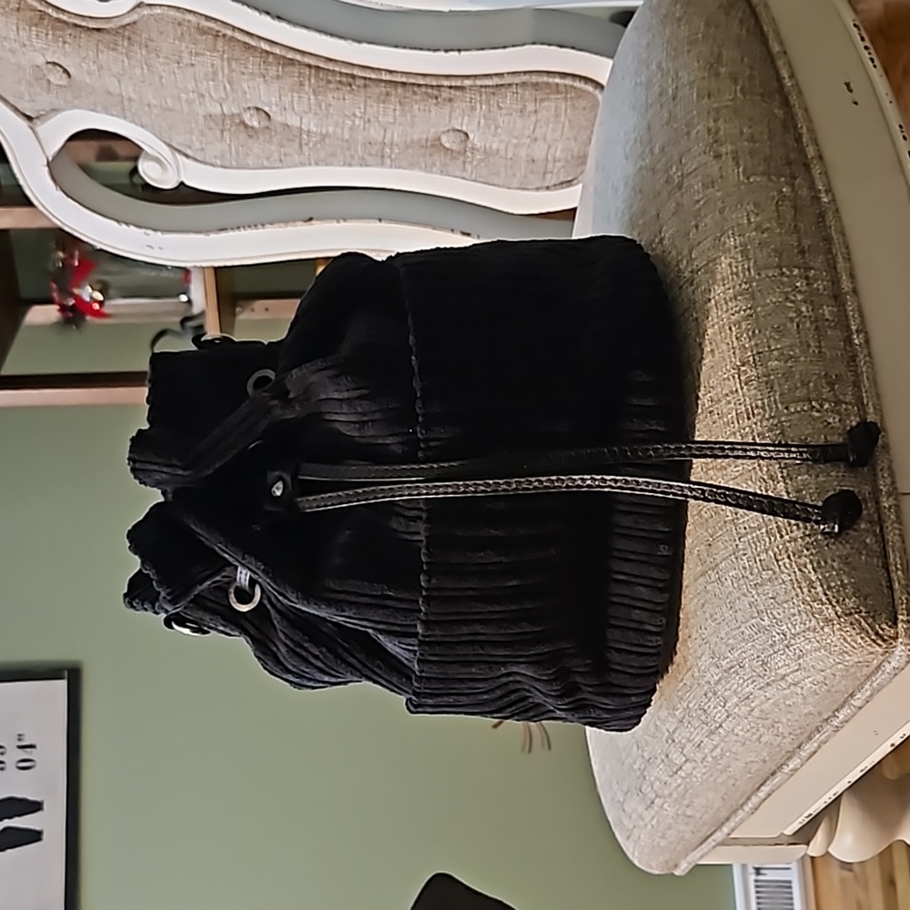 Patricia Nash Black Corduroy Drawstring Crossbody Bucket Bag